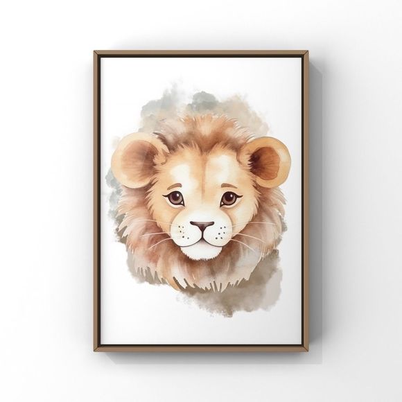 Cute Small Baby Lion Watercolor Pastel Color on White Background - Picture 3 of 4
